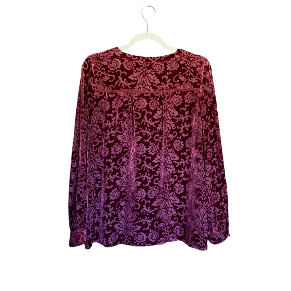 Sundance velour button up long sleeves burgundy floral rayon silk size small - Picture 3 of 7
